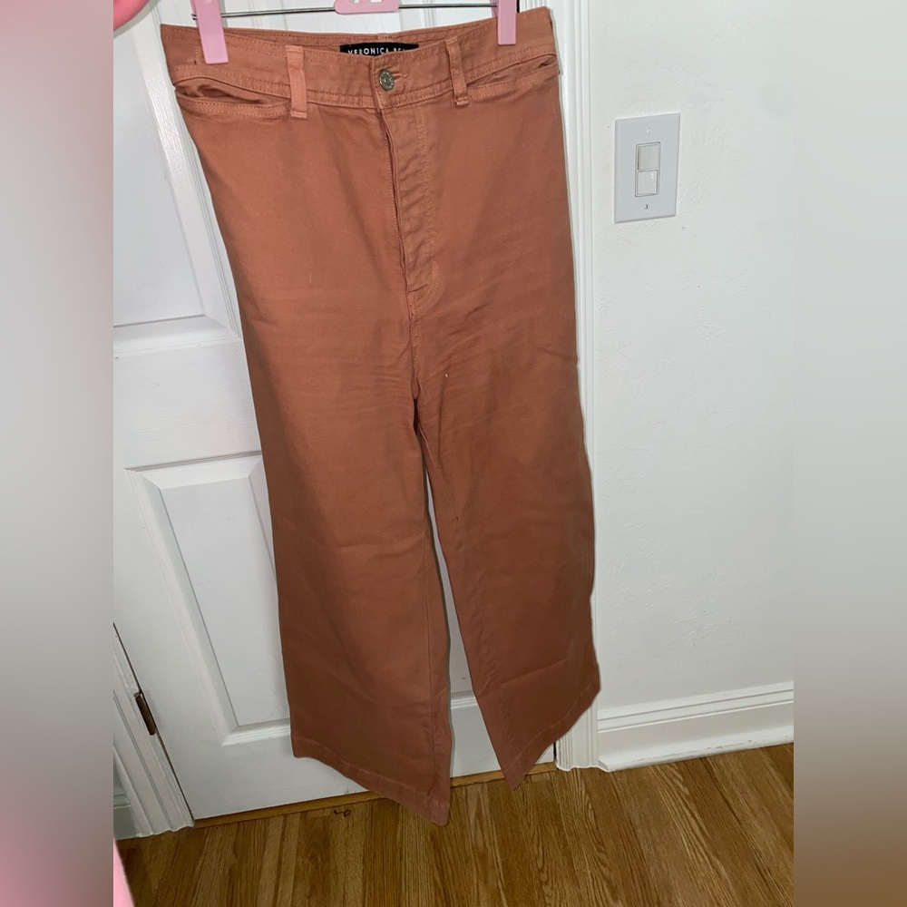 Veronica Beard Rust wide leg high waisted brown denim pant